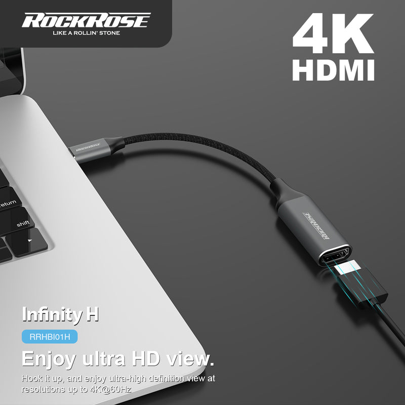 Rockrose Infinity H Aluminum USB-C to 4K 60Hz HDMI Adapter - Space Gray