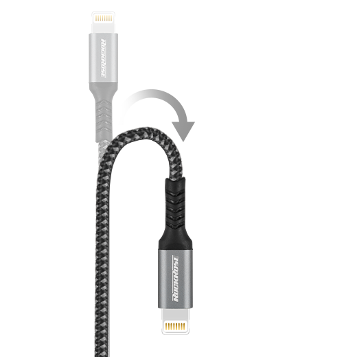 Rockrose Powerline AL 1M 2.4A Kevlar Fiber Braided Lightning to USB Charge & Sync Cable - Black + Midnight Blue