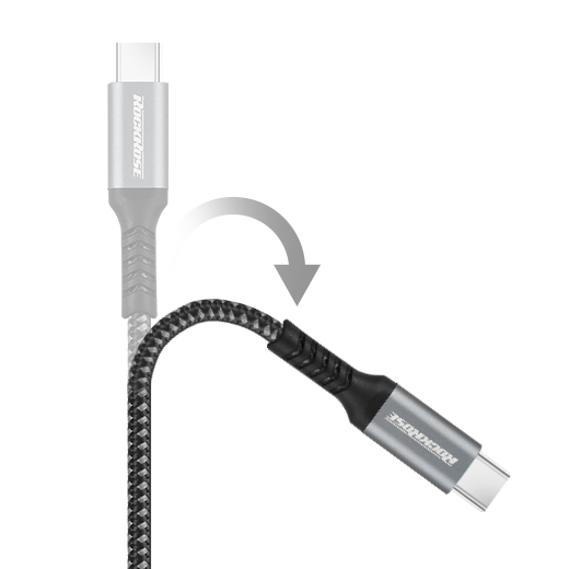 Rockrose Powerline CC1 1M 60W/3A Fiber Braided USB-C to C Charge & Sync Cable - Black + Midnight Blue
